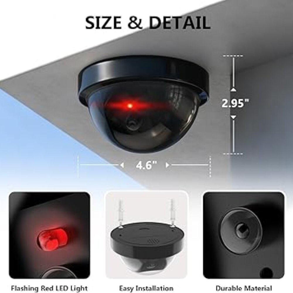WALI Dummy Fake Security CCTV Dome Camera with Flashing Red LED Light with